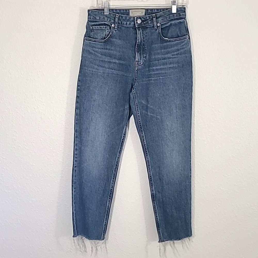 EVERLANE Straight Leg Distressed Raw Hem High Waisted Crop Jeans, size 29